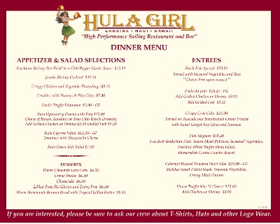 Dinner Cruise Menu