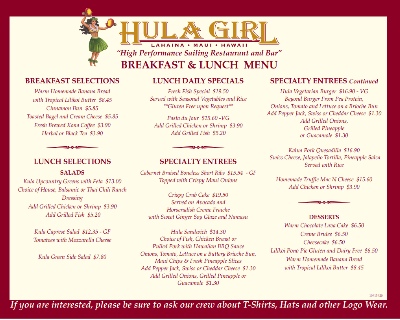 Snorkel Cruise Menu