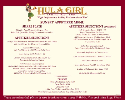 Sunset and Appetizer Menu